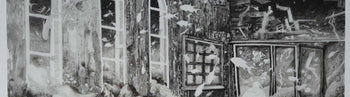 Image shows a small cropped section of a larger black and white painting by Gerry Davies