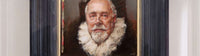 Image shows a cropped section of a portrait painting by Alan Flood