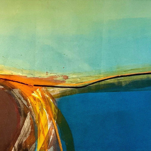 Blue Inlet by Henrietta Corbett, an abstract landscape painting in bright colours. | Original art for sale at The Biscuit Factory Newcastle