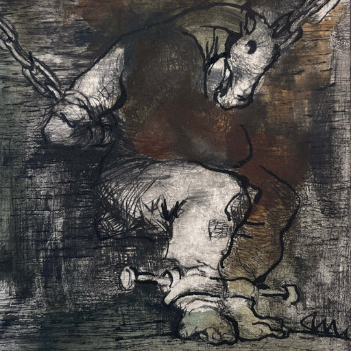 Captive Beast by Mike Moor | Contemporary Drypoint print for sale at The Biscuit Factory Newcastle