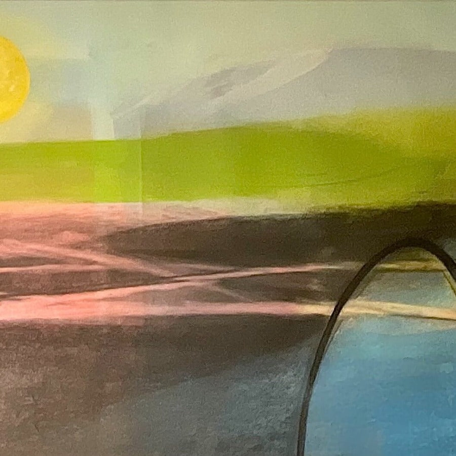 Fields and Rivers by Henrietta Corbett, an abstract landscape painting in acid colours. | Original art for sale at The Biscuit Factory Newcastle