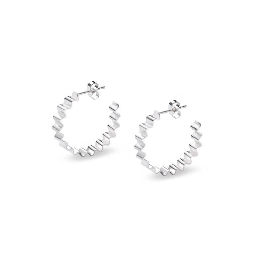 Onduléé Hoops by Olivia Taylor, a pair of silver hoop earrings with ripple effect. | Sustainable, handmade jewellery for sale at The Biscuit Factory Newcastle