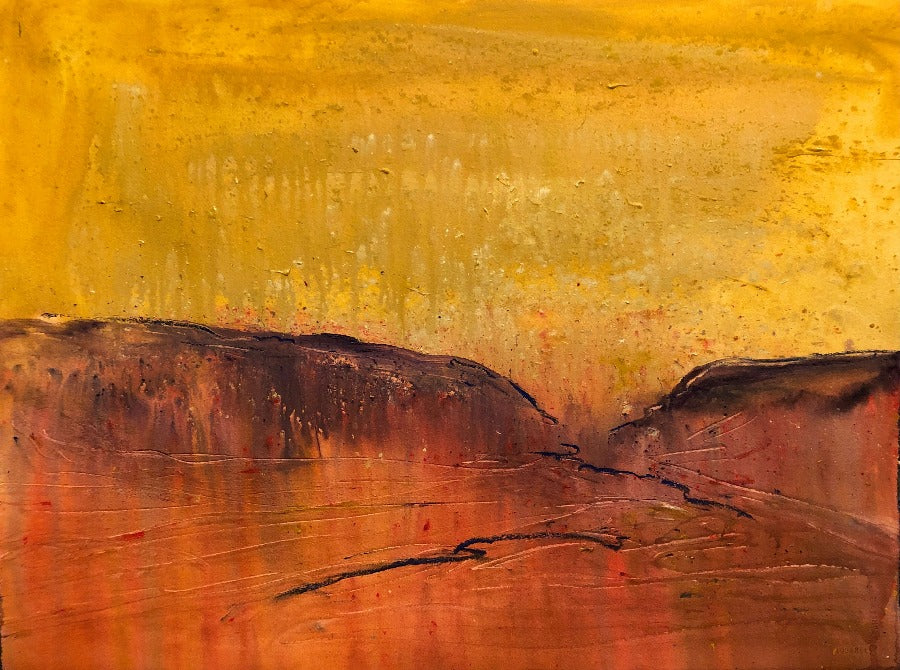 Red and Yellow Cheviot Hills by Clifford William Blakey | Contemporary Painting for sale at The Biscuit Factory Newcastle