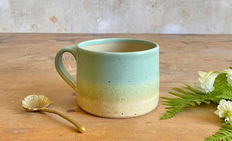 Short Mug by Emily Doran, a pair of handmade mugs with green glaze. | Unique handmade homewares for sale at The Biscuit Factory Newcastle
