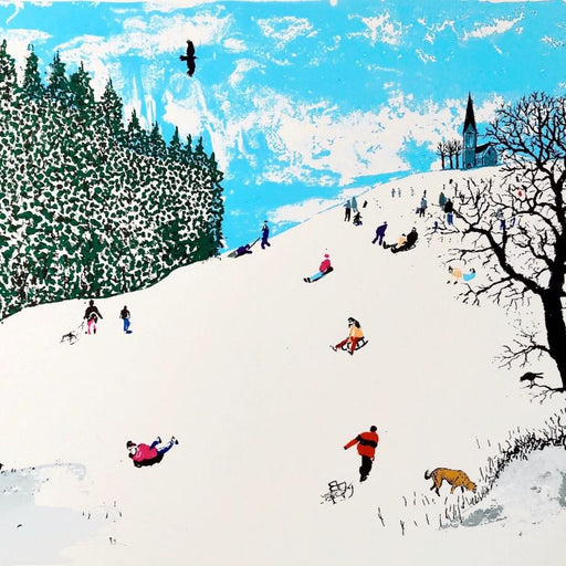 Snow on the Hill by Tim Southall | Contemporary Silkscreen print for sale at The Biscuit Factory