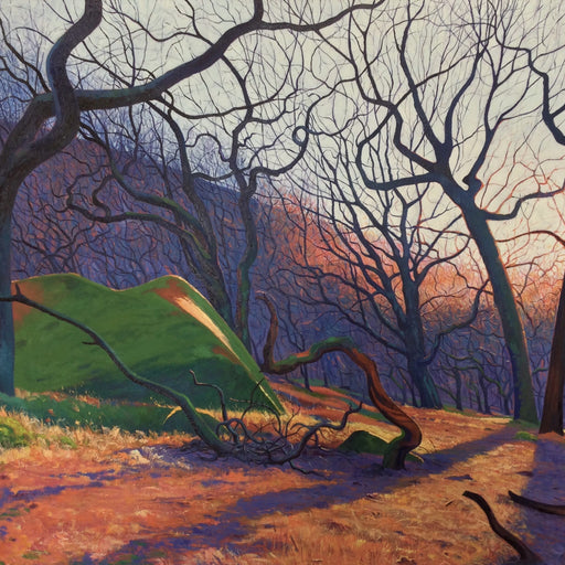 A colorful landscape painting of a woodland.