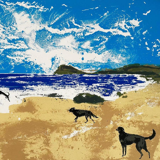 Dogs on the Beach by Tim Southall | Contemporary Silkscreen for sale at The Biscuit Factory Newcastle