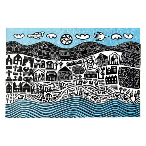 St Andrews by Hilke MacIntyre | Contemporary Linocut Print for sale at The Biscuit Factory Newcastle 