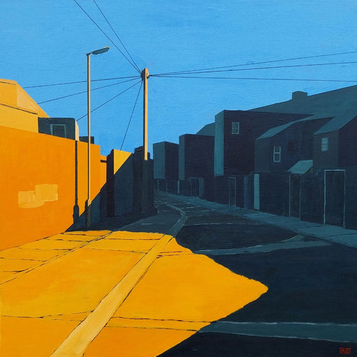 Wallsend Back Lane by Anthony Downie, an original painting of a residential street. Contemporary art for sale at The Biscuit Factory Newcastle