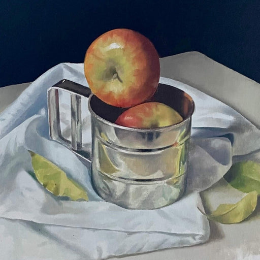 Apples with Metal Sieve by Angelo Murphy | Contemporary Painting for sale at The Biscuit Factory Newcastle