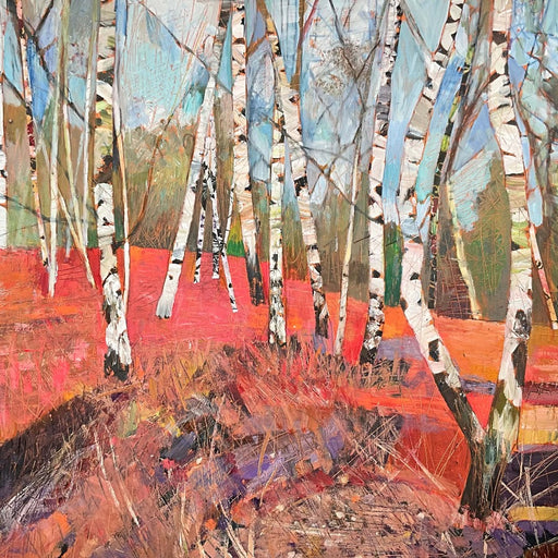 Birches On The Hill by Sally Anne Fitter | Contemporary Painting for sale at The Biscuit Factory Newcastle