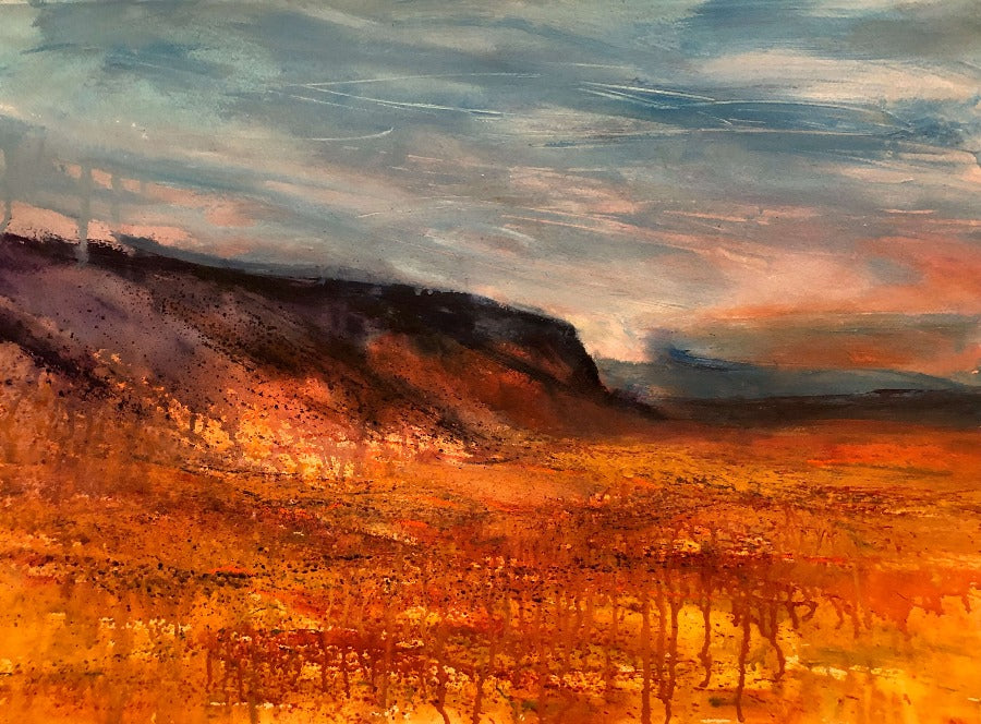Blue and Orange in the Valley by Clifford William Blakey | Contemporary Painting for sale at The Biscuit Factory Newcastle