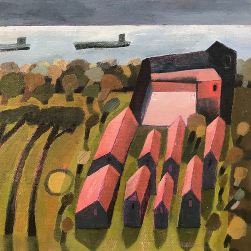 An original painting by artist Michael St Clair in a colourful palette and cubist style