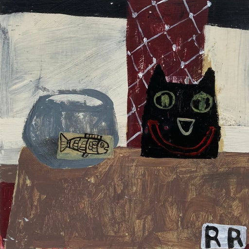 Fish, Bowl, Cat by Richard Rainey | Contemporary Painting for sale at The Biscuit Factory Newcastle