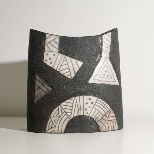 Flattened Black/White Pot with Alan Ball | Contemporary Ceramics available at The Biscuit Factory Newcastle 