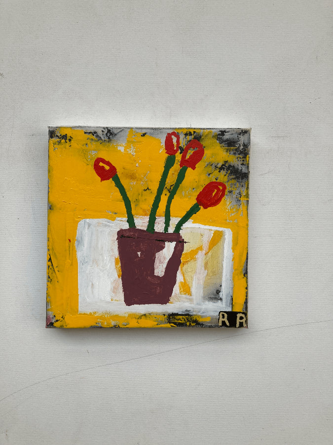 Green Stems Red Flowers by Richard Rainey | Contemporary Painting for sale at The Biscuit Factory Newcastle