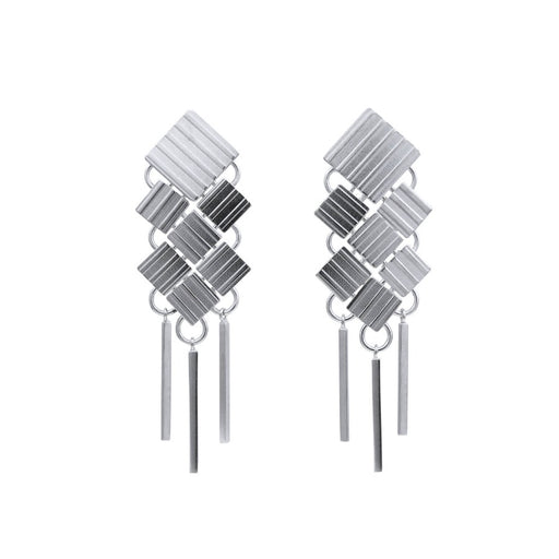 Grid Drop Earrings Silver by Cara Tonkin | Contemporary jewellery by Car Tonkin for sale at The Biscuit Factory Newcastle 