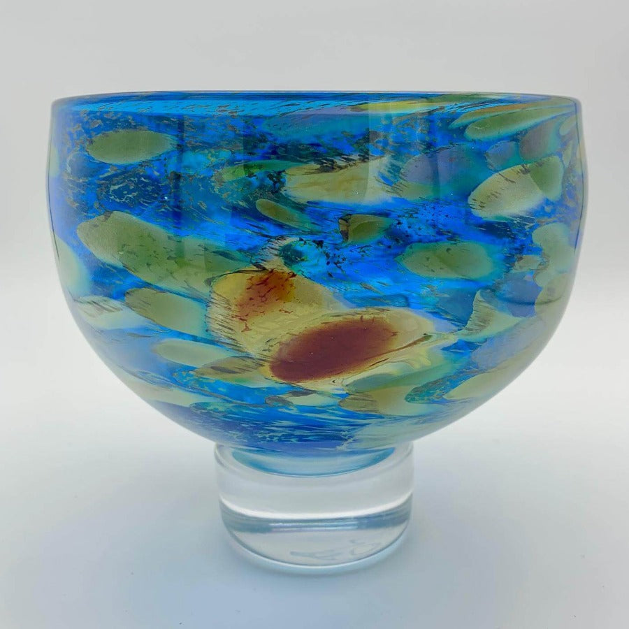Hydrangea Medium Blue Footed Bowl by David Flower | Contemporary Glassware for sale at The Biscuit Factory Newcastle 
