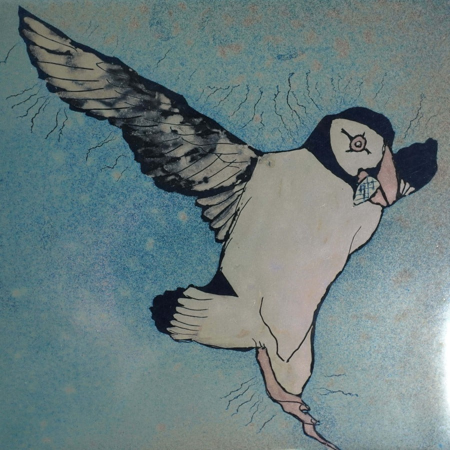 Large Puffin Flight Tile by Jonathon Chiswell Jones | Original ceramic art for sale at The Biscuit Factory Newcastle 