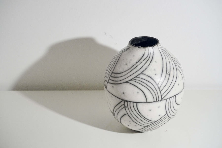 Medium Black and White Pot by Alan Ball | Contemporary Sculpture for sale at The Biscuit Factory Newcastle
