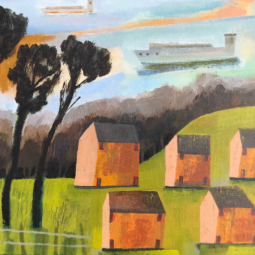 An original painting by artist Michael St Clair in a colourful palette and cubist style