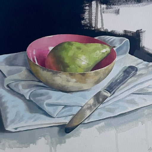 Pear with Metallic Enamel Bowl by Angelo Murphy | Contemporary Painting for sale at The Biscuit Factory Newcastle 