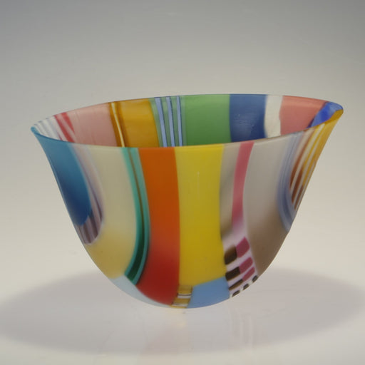 A brightly coloured, handmade glass vessel by artist Ruth Shelly. For sale at The Biscuit Factory Newcastle.