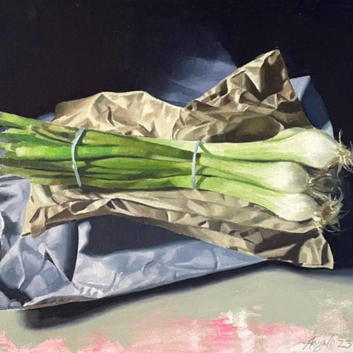 Spring Onions with Pink by Angelo Murphy | Contemporary Painting for sale at The Biscuit Factory Newcastle 