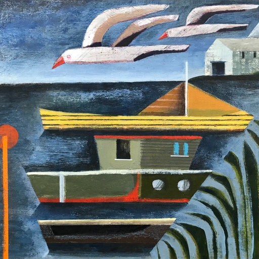 An original painting by artist Michael St Clair in a colourful palette and cubist style