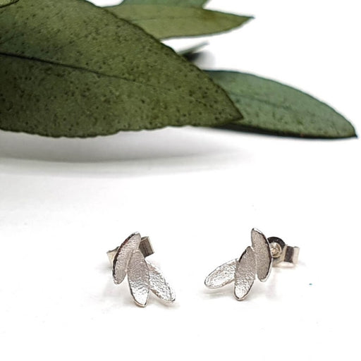 Tiny Sweeping Eucalyptus Earrings by Donna Barry | Original Handcrafted Silver Jewellery for sale at The Biscuit Factory Newcastle