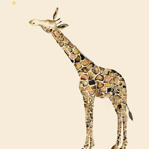 Abagail and the Star by Catherine Rayner, a mixed media painting of a giraffe looking at a star. | Contemporary art prints for sale at The Biscuit Factory Newcastle.