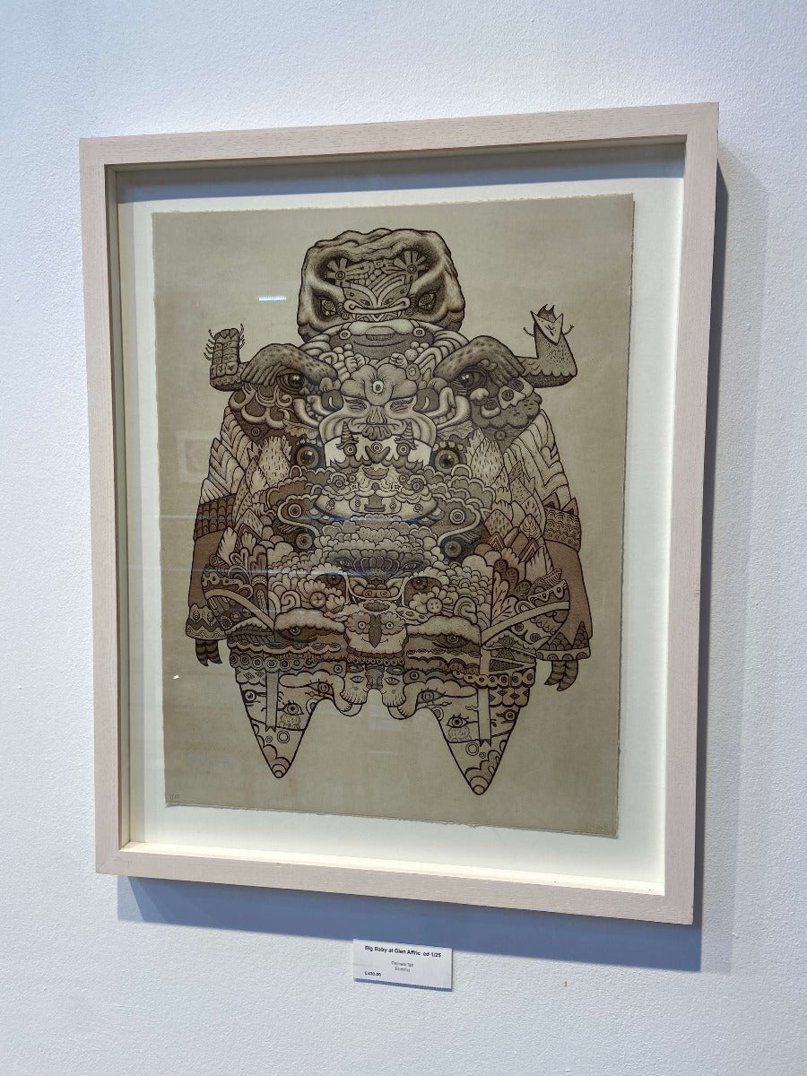 Big Baby at Glen Affric by Pamela Tait, a limited edition art print comprised of imagined folklore iconography. | Contemporary art prints for sale at The Biscuit Factory Newcastle.