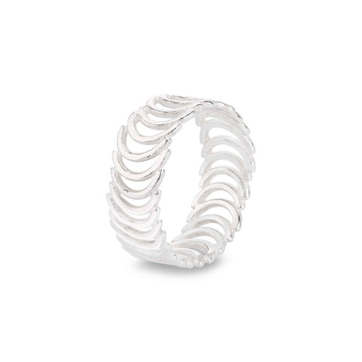 Cadence Ring by Caitlin Hegney, a silver ring of stacked curve shapes. | Contemporary jewellery at The Biscuit Factory Newcastle