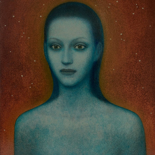 Nowhere by Erlend Tait, an original oil portrait painting of a blue figure. | Contemporary portrait art for sale at The Biscuit Factory Newcastle