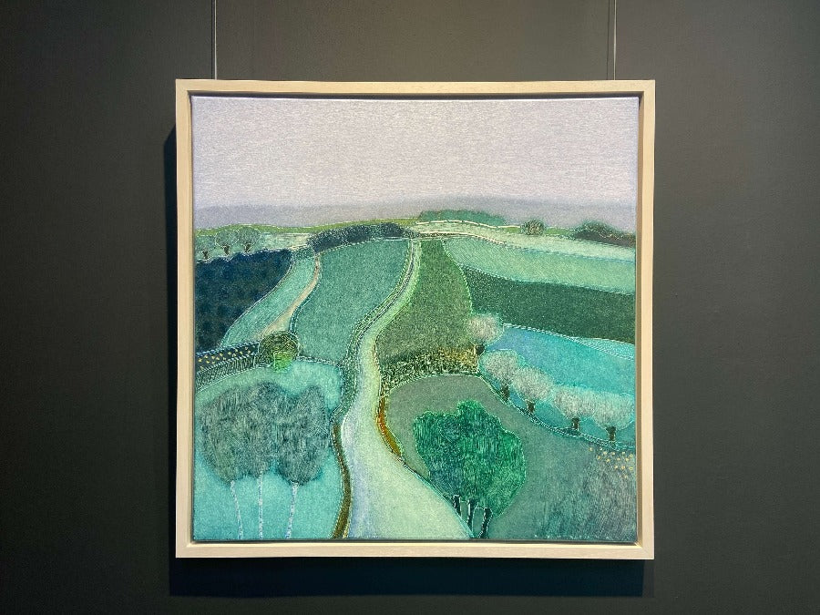 Every Day is a Winding Road by Rob van Hoek, an original landscape painting in green tones.  | Contemporary art for sale at The Biscuit Factory Newcastle