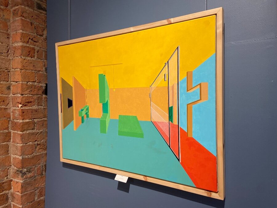 Unite by Michelle Barratt, a colour-block painting depicting an interior space. | Contemporary original art for sale at The Biscuit Factory Newcastle