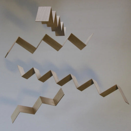 Zig Zag Mobile by Andy Pickering- A handmade original mobile sculpture with hanging wooden blocks on wire. | Original artwork for sale at The Biscuit Factory Newcastle.