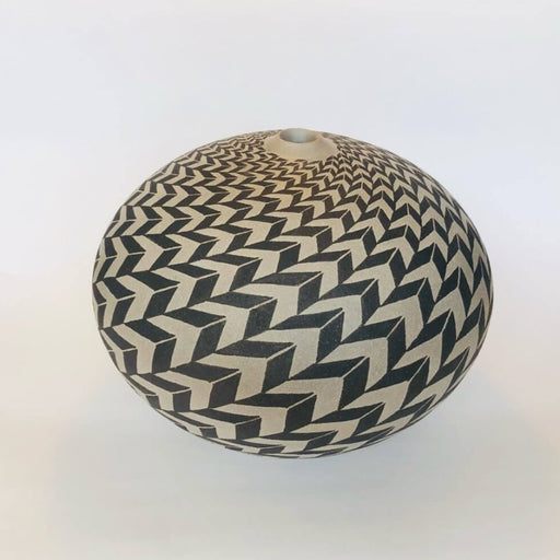 Black Arrows Pot by Ilona Sulikova | Contemporary Raku Pottery for sale at The Biscuit Factory Newcastle 