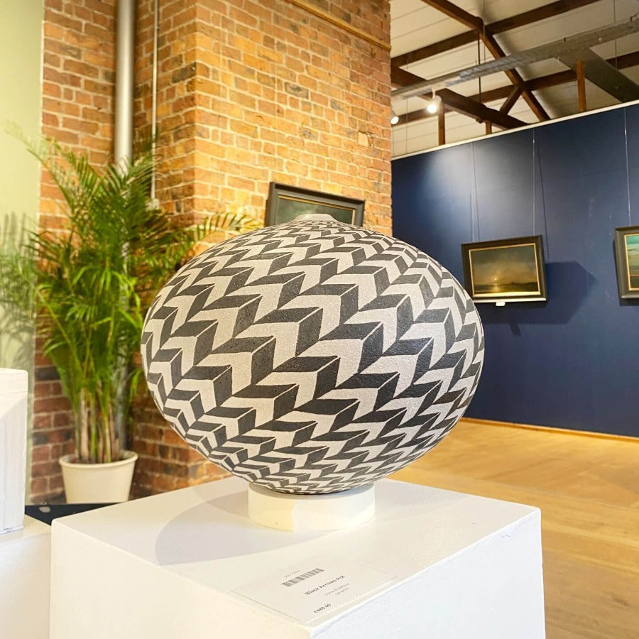 Black Arrows Pot by Ilona Sulikova | Contemporary Raku Pottery for sale at The Biscuit Factory Newcastle