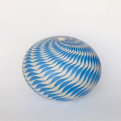 Blue Waves Pot by Ilona Sulikova | Contemporary Raku Pottery for sale at The Biscuit Factory Newcastle 