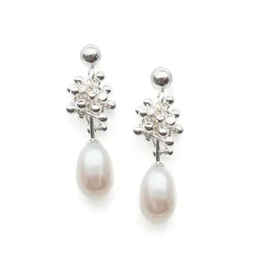 Silver Droplet Pearl Earrings by Yen Jewellery | Contemporary jewellery for sale at The Biscuit Factory Newcastle 