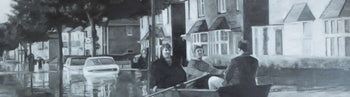 Image shows a small cropped section of a larger greyscale landscape painting by Wayne Clough