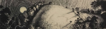 Image shows a small cropped section of a larger landscape drawing by John Creighton.