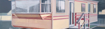 Image shows a cropped section of a larger painting of a caravan by Paul Crook