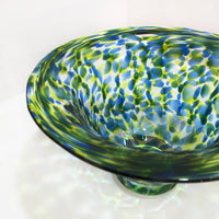Shop original glass by Jane Charles at The Biscuit Factory. Image shows blue and green glass painted bowl.