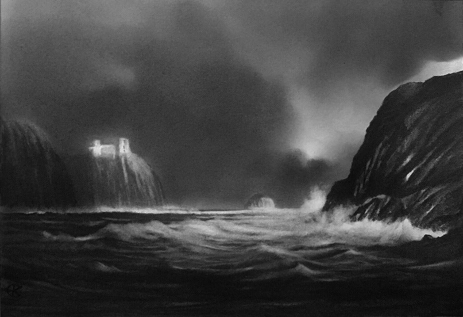 Bass Rock East Lothian by Chris Knox | Contemporary graphite drawing for sale at The Biscuit Factory Newcastle