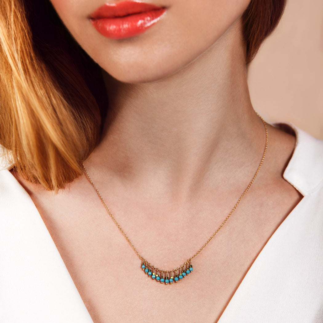 Bead Necklace - Gold Turquoise