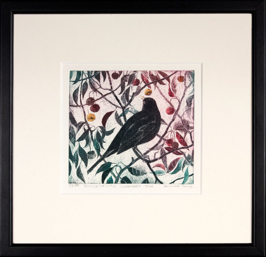 Blackbird in the Crabapple Tree by Pamela Grace | Contemporary Prints for sale at The Biscuit Factory Newcastle