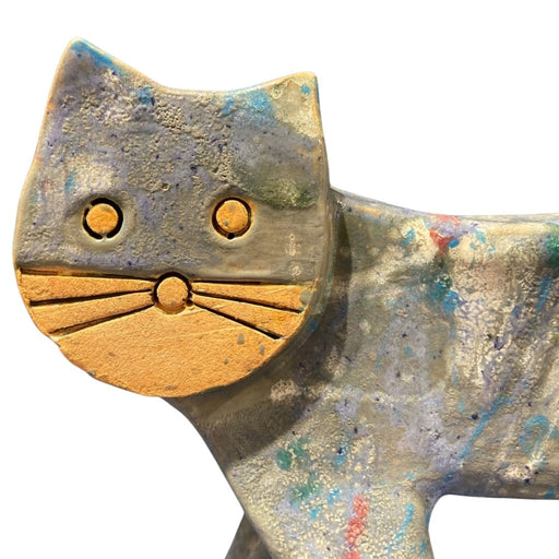 Blue Cat by Basia Roszak - a ceramic sculpture of a cat. Original art for sale at The Biscuit Factory Newcastle.