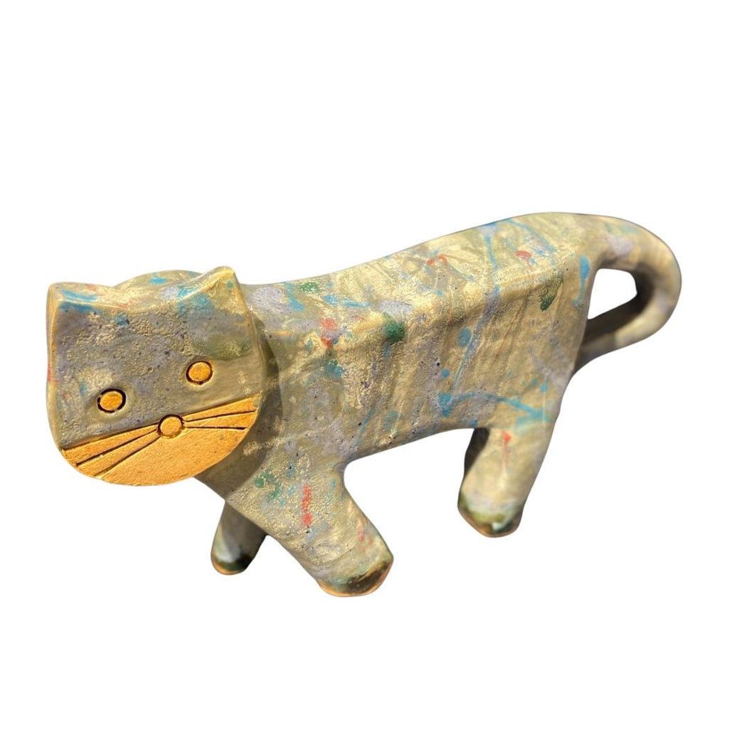 Blue Cat by Basia Roszak - a ceramic sculpture of a cat. Original art for sale at The Biscuit Factory Newcastle.
